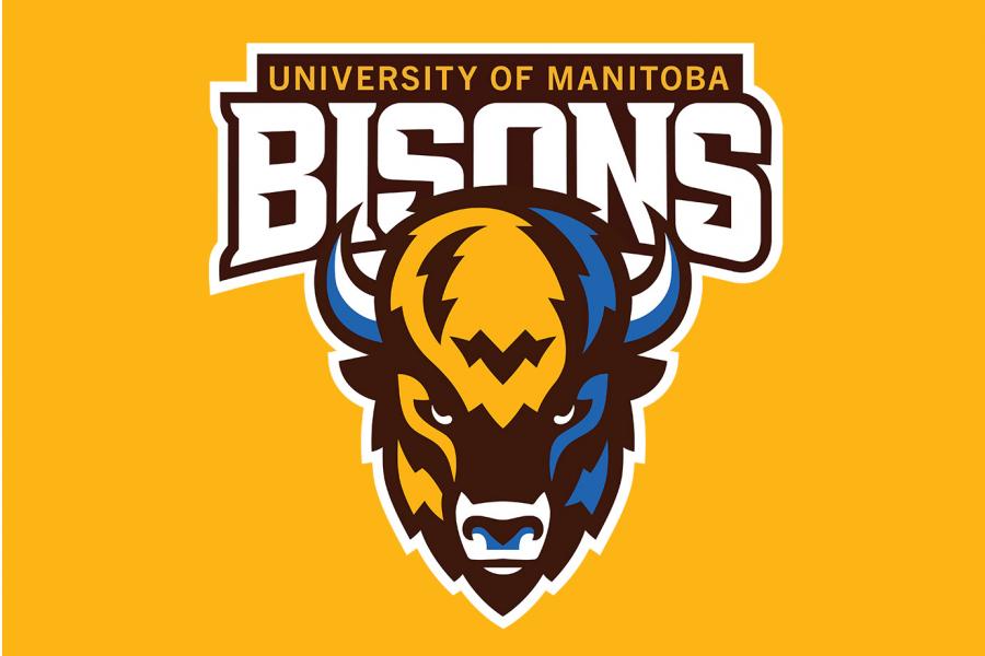 The 2025 Bison Sports logo on a yellow background. University of Manitoba Bisons.