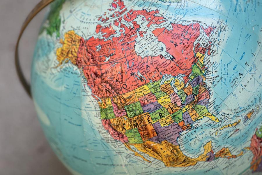 globe with map of North America