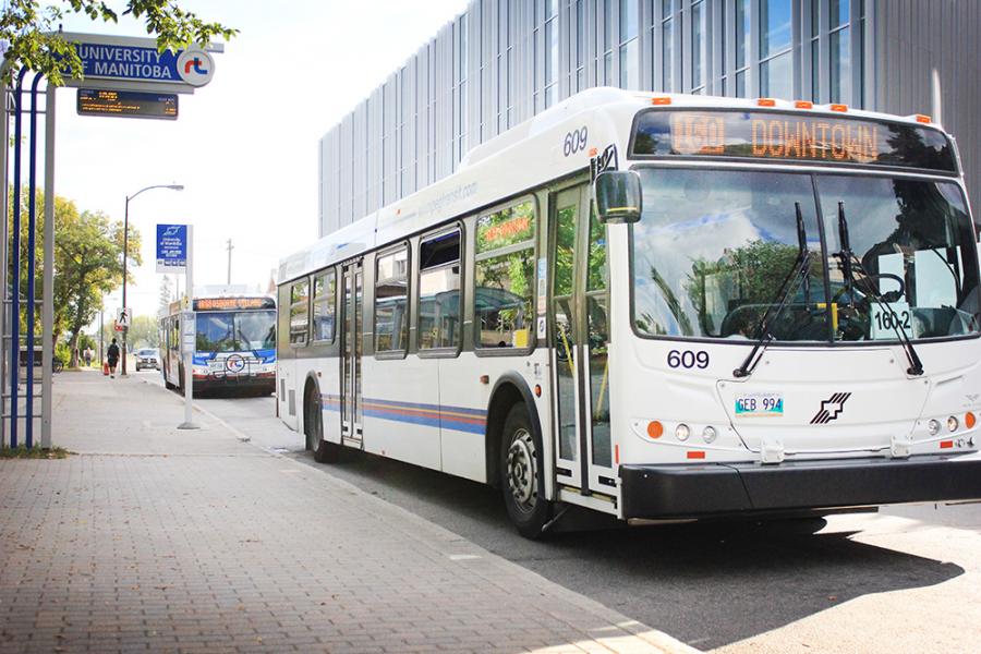 A Winnipeg Transit bus on the Fort Garry campus.