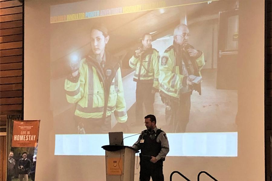 A UM Security Services officer presenting a workshop