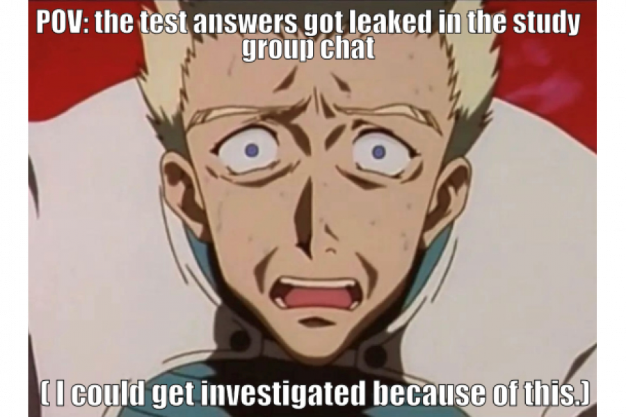 Meme of a student panicked about misconduct