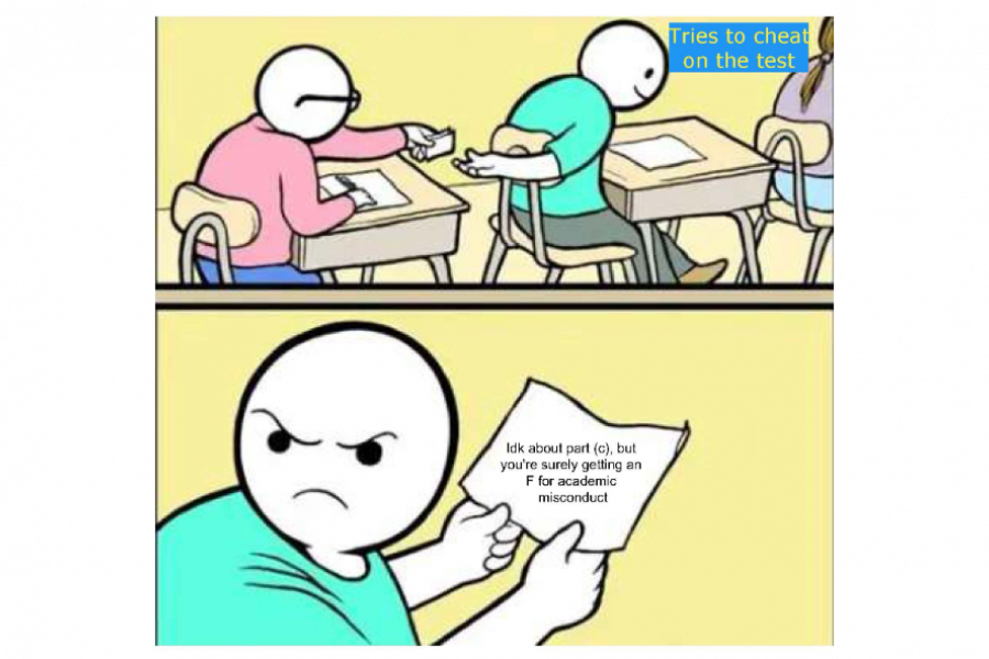 meme of a student attempting to cheat and being advised against misconduct
